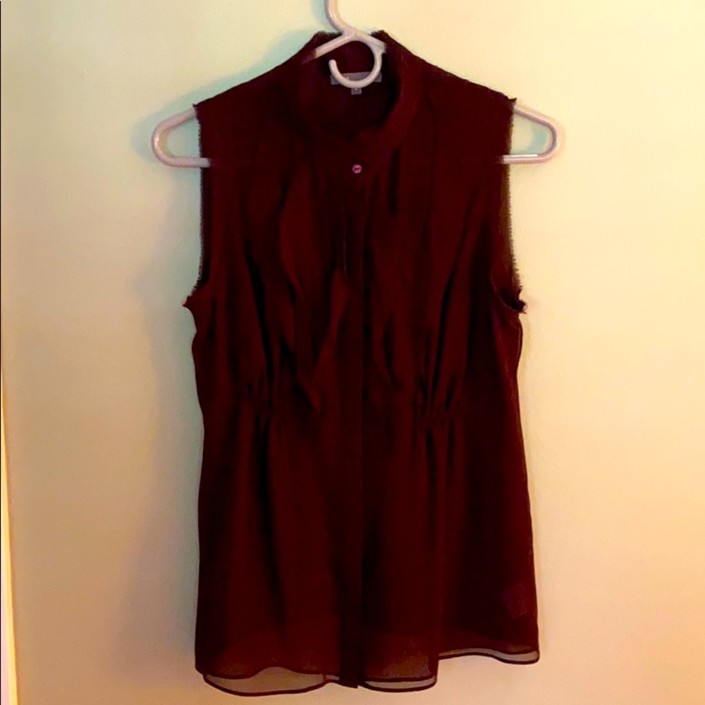 Vince burgundy silk button front pleated blouse